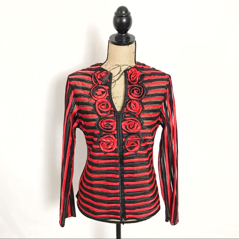 Becky & Bobby Medium Black & Red Rose Jacket